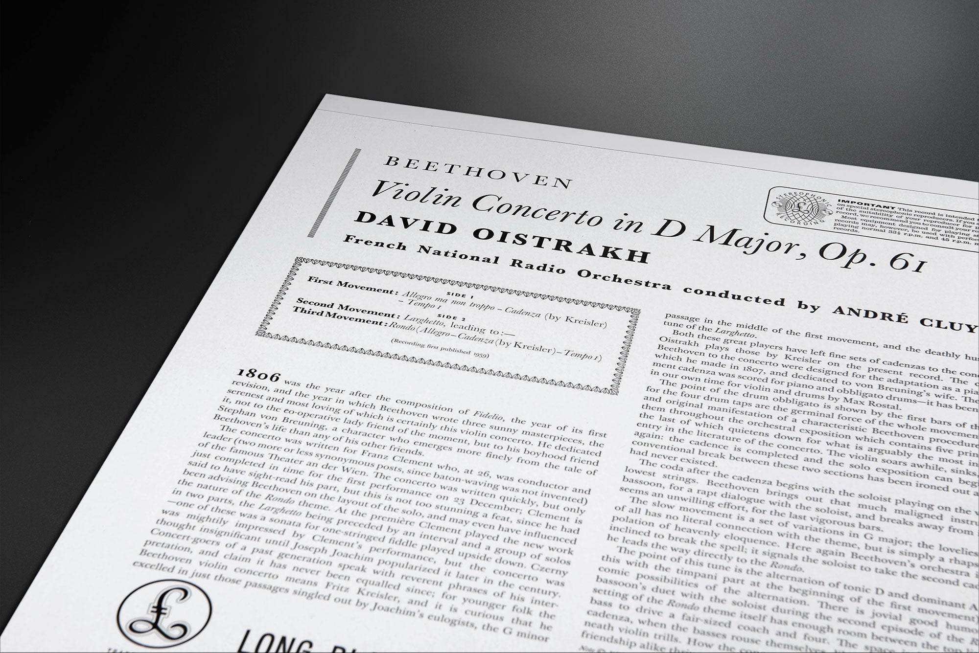 Violin Concerto In D Major, Op. 61