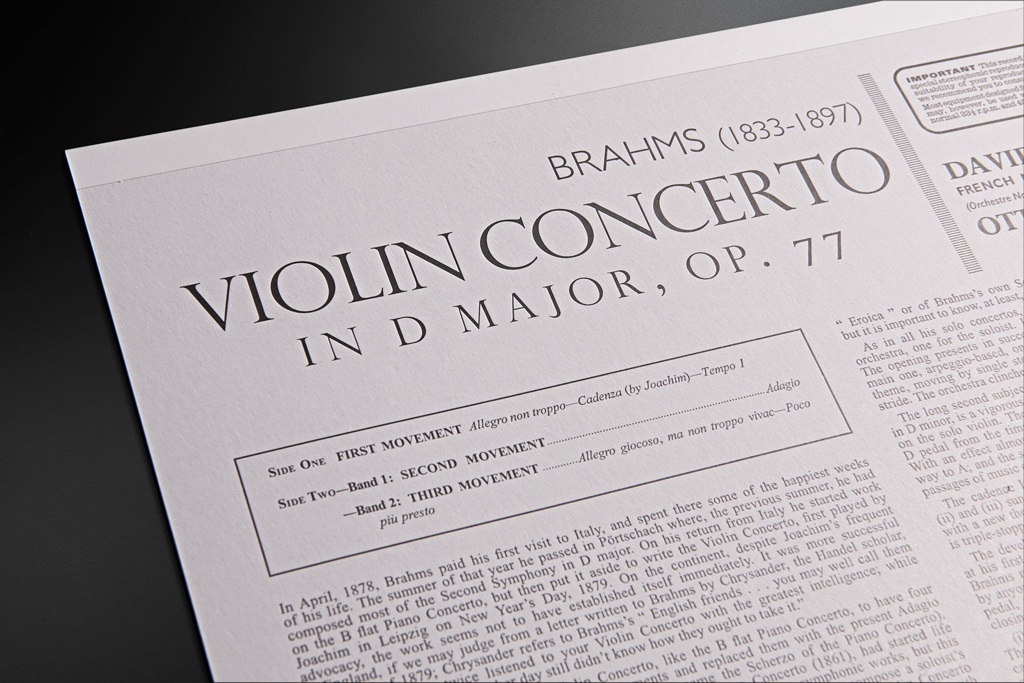 Violin Concerto In D Major, Op. 77