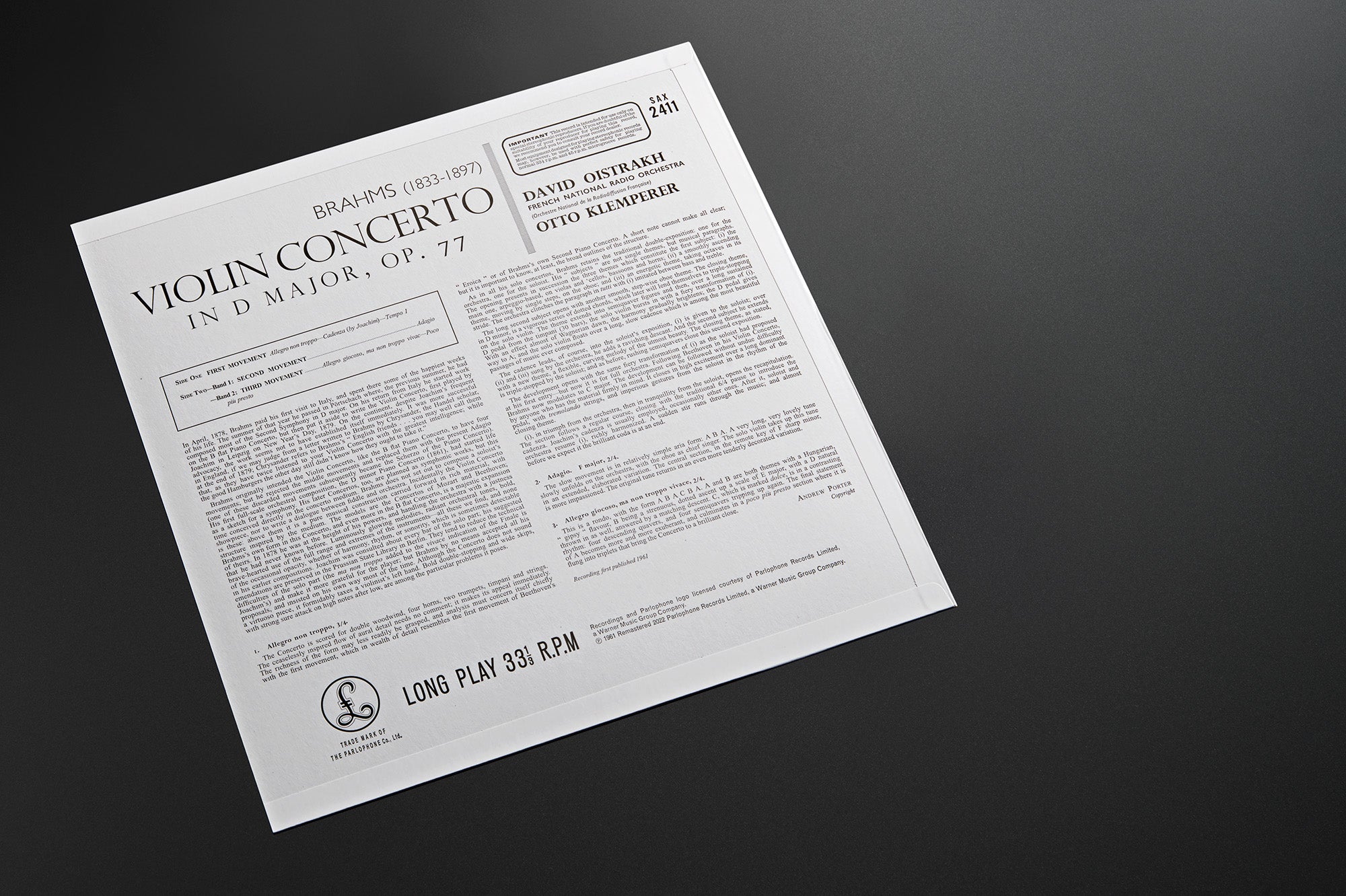 Violin Concerto In D Major, Op. 77